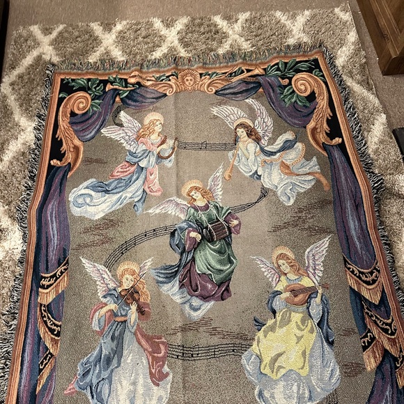 Tapestry blanket! Guardian angels woven, afghan, knit decorative, throw blanket! - Picture 3 of 5